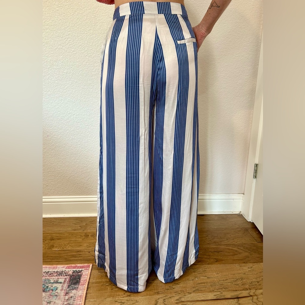 Deluc Blue and White Striped Wide Leg Pants - Picture 2 of 3